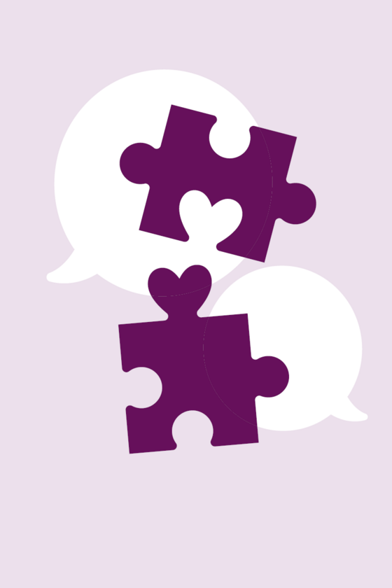 Illustration zwei Puzzleteile vor einer Sprechblase Illustration zwei Puzzleteile vor einer Sprechblase