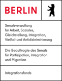 Logo der Senatsverwaltung für Arbeit, Soziales, Gleichstellung, Integration, Vielfalt und Antidiskriminierung der Stadt Berlin für Projekte über den Integrationsfonds Logo der Senatsverwaltung für Arbeit, Soziales, Gleichstellung, Integration, Vielfalt und Antidiskriminierung der Stadt Berlin für Projekte über den Integrationsfonds